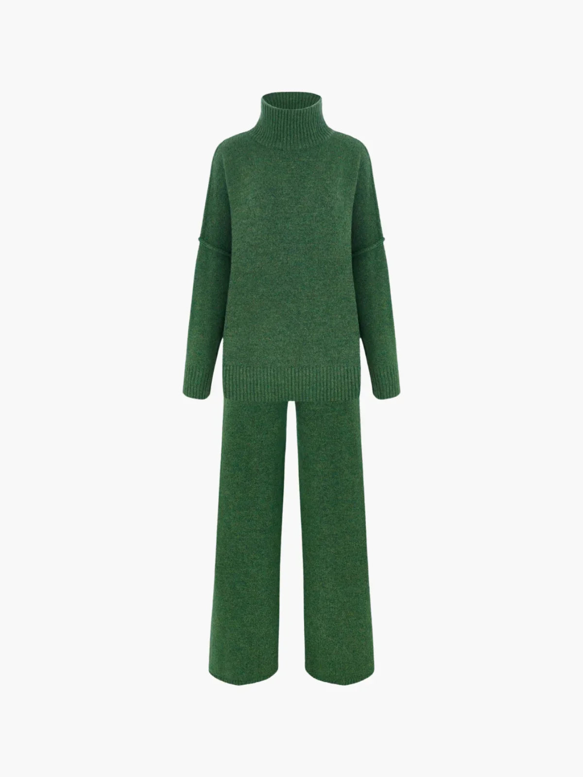 Cozy Knit Turtleneck Set with Wide-Leg Pants