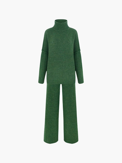 Cozy Knit Turtleneck Set with Wide-Leg Pants