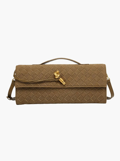 Faux Suede Braided Clasp Clutch Bag