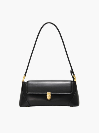 Faux Leather Shoulder Bag with Vintage Gold-Tone Hardware