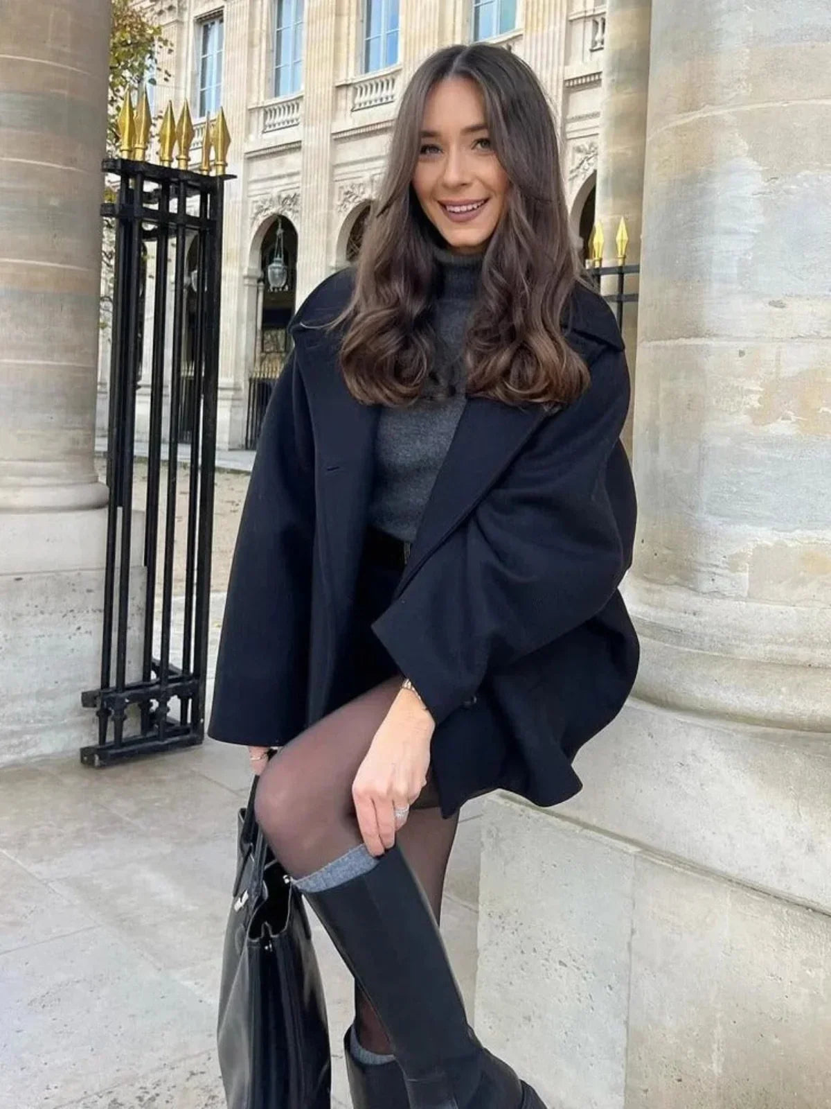 Oversized Turn-Down Collar Wool Jacket