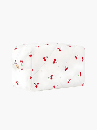 Quilted Cotton Cherry Print Cosmetic Bag