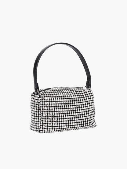 Rhinestone Mesh Evening Bag with Zipper Closure