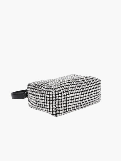 Rhinestone Mesh Evening Bag with Zipper Closure