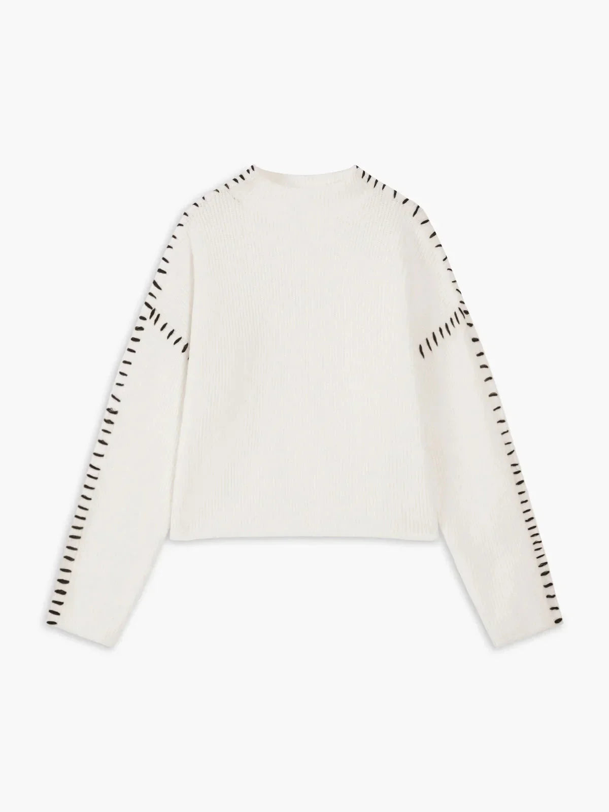 Ribbed Wool Mock Neck Whipstitch Sweater