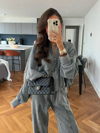 Comfy Wide-Leg Lounge Set with Zip Jacket