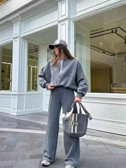 Comfy Wide-Leg Lounge Set with Zip Jacket