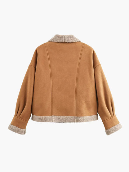 Warm Sherpa-Lined Faux Suede Jacket