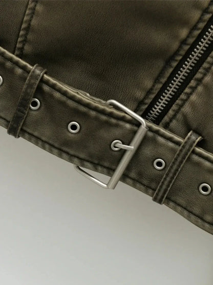 Belted Faux Leather Moto Jacket