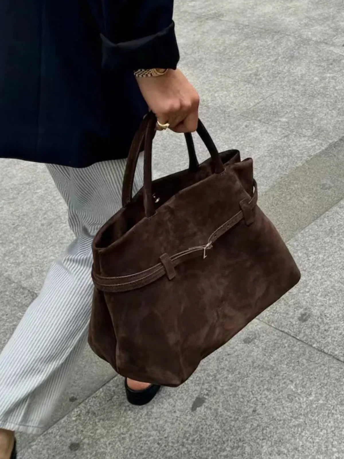 Vintage Faux Suede Top Handle Bag