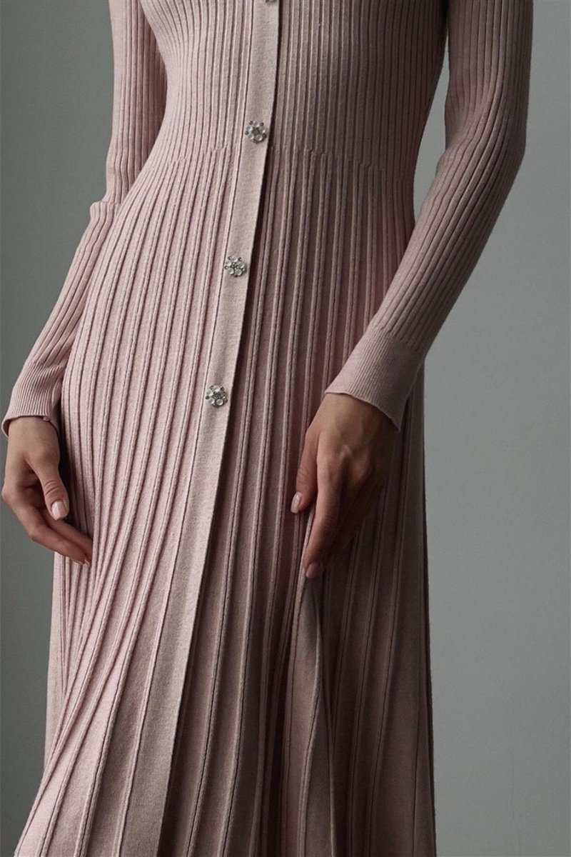 Lillian V-neck Stripe Knit Midi Dress