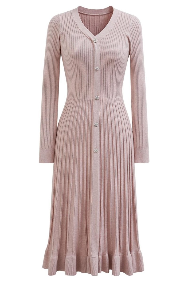 Lillian V-neck Stripe Knit Midi Dress