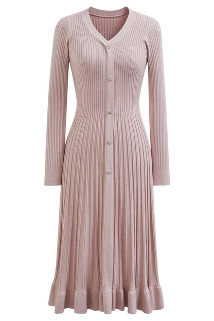 Lillian V-neck Stripe Knit Midi Dress