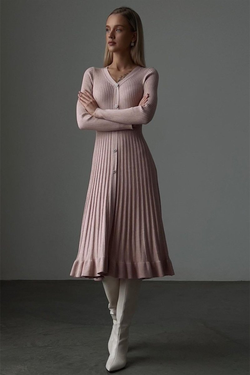 Lillian V-neck Stripe Knit Midi Dress