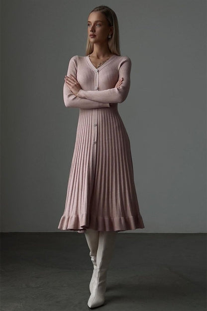 Lillian V-neck Stripe Knit Midi Dress