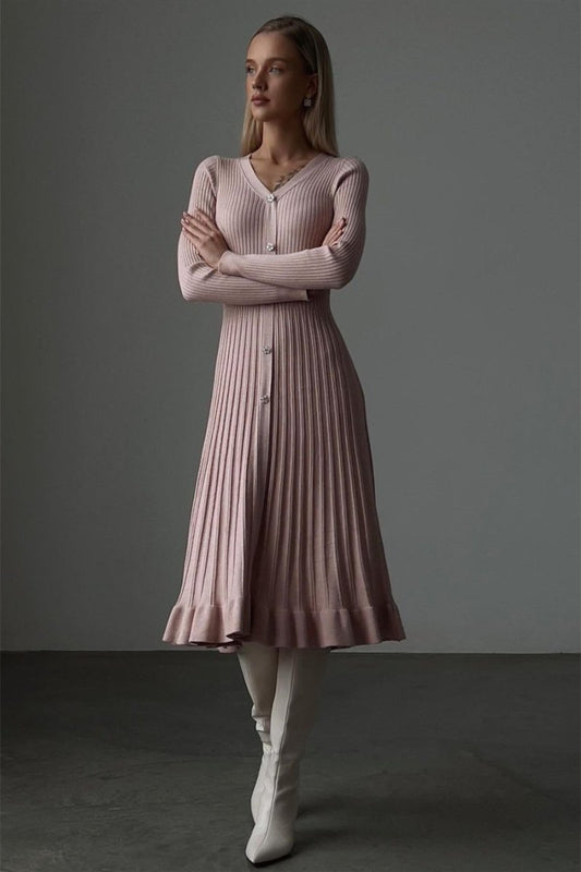 Lillian V-neck Stripe Knit Midi Dress