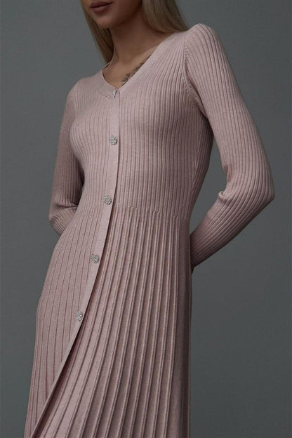 Lillian V-neck Stripe Knit Midi Dress