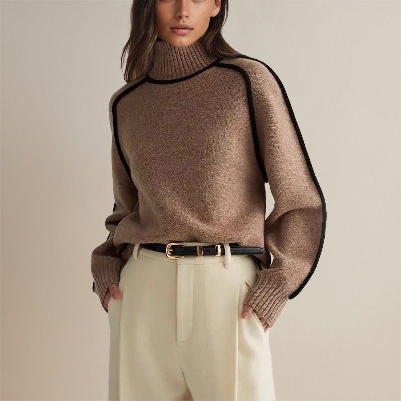 | Women’s Winter Color Block Turtleneck Sweater