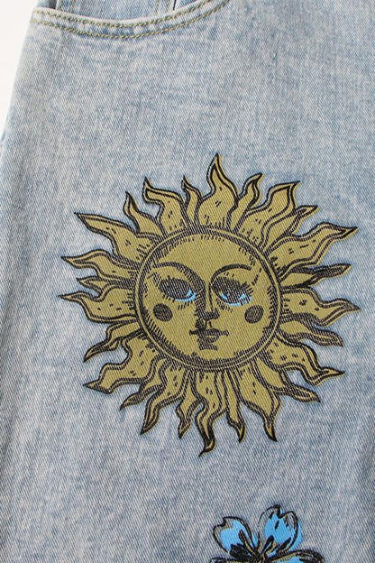 Liza Floral & Sun Printed Ripped Jeans