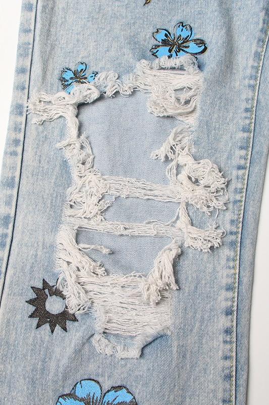 Liza Floral & Sun Printed Ripped Jeans