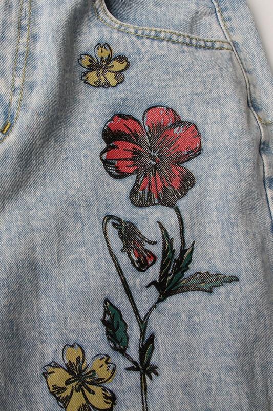 Liza Floral & Sun Printed Ripped Jeans