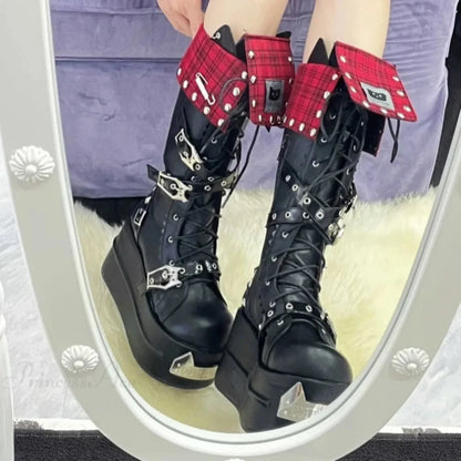 Lolita Metallic Circular Tip Elevated Gothic Boot