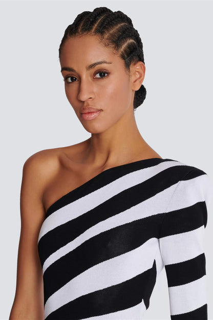 Kimberley One Shoulder Striped Knit Maxi Dress