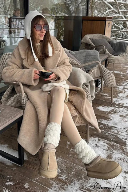 Long Fleece Sherpa Warm Fuzzy Overcoat