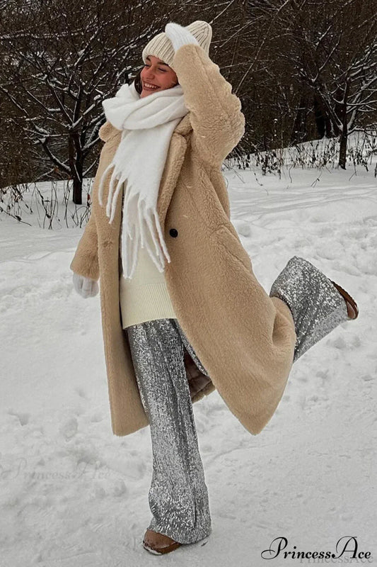 Long Fleece Sherpa Warm Fuzzy Overcoat