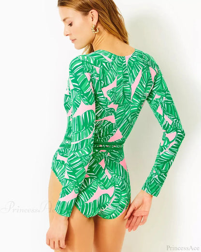 Long Sleeve Zip Blue One Piece Swimsuit