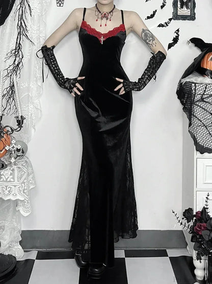 Long Strap Lace Patchwork Maxi Dress