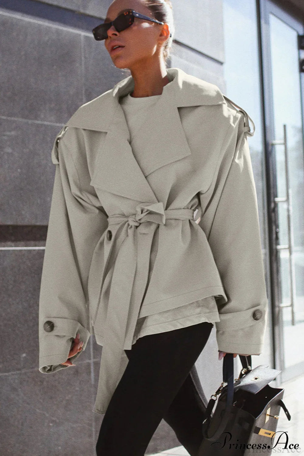 Loose Belted Long Sleeve Trench Coat