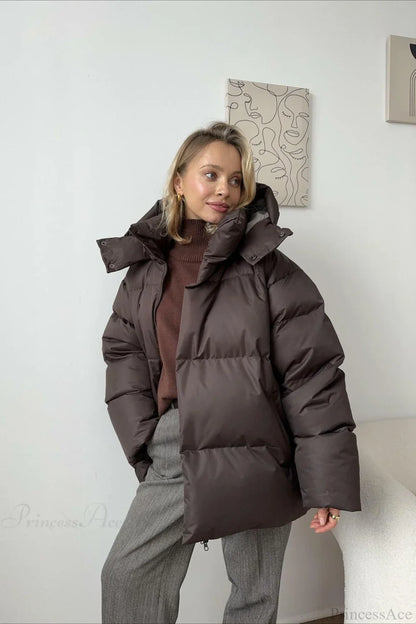 Loose Solid Minimalist Hooded Cotton Coat