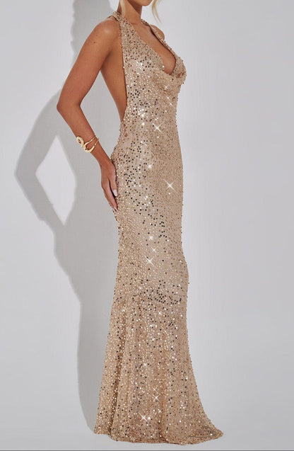 Laura Maxi Dress-Gold Lined