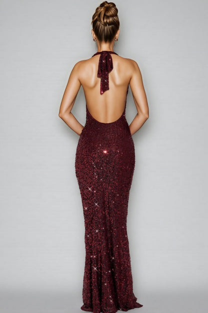 Ordan Sequin Neck Maxi Dress