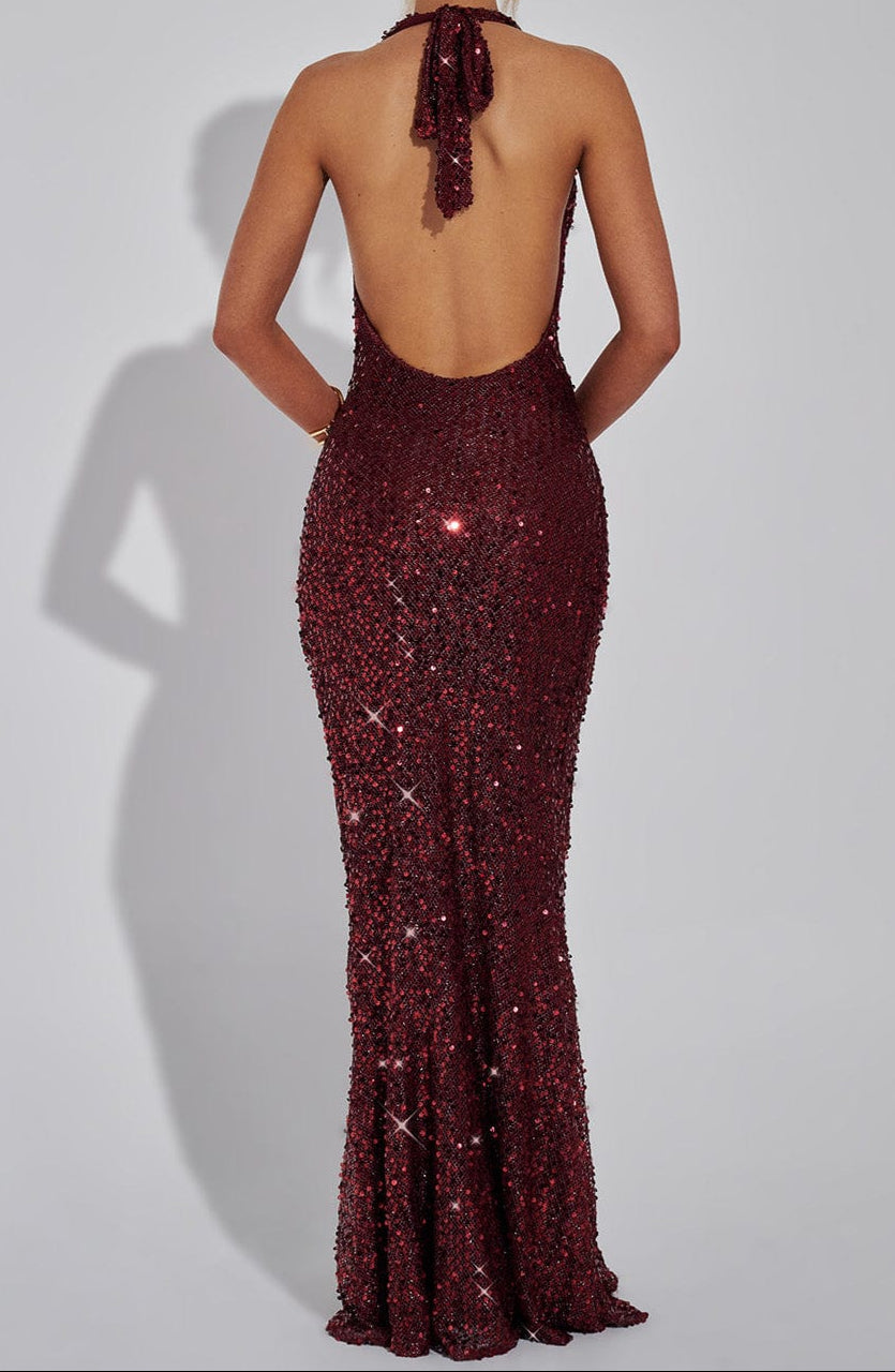 Carmen Maxi Dress - Wine Lined