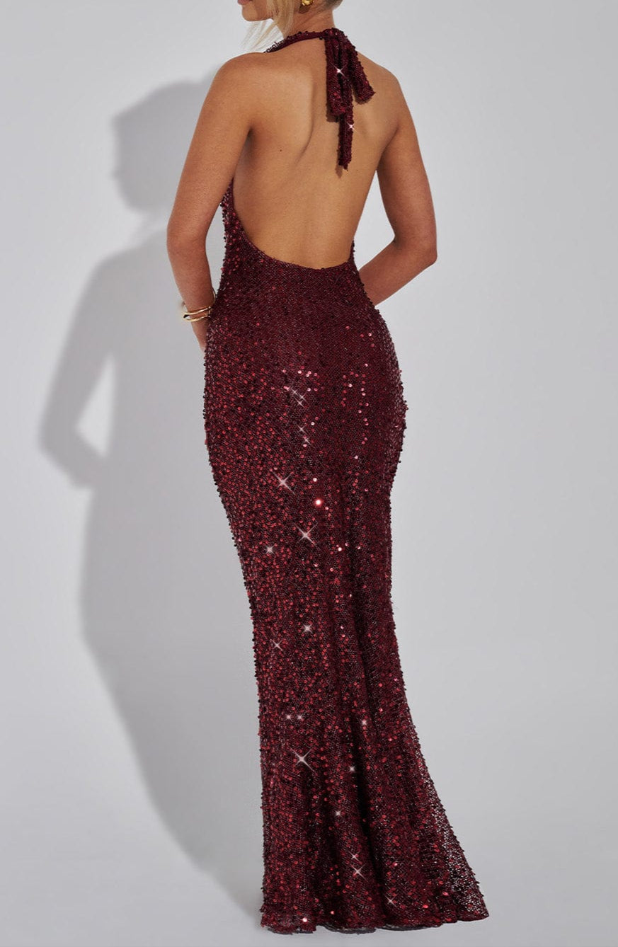 Elsa Maxi Dress  - Wine Lined