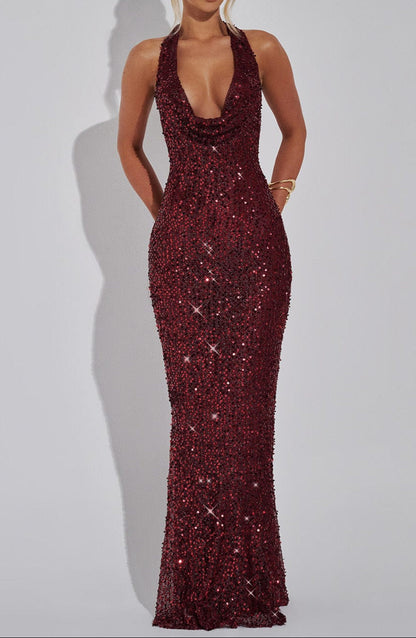 Carmen Maxi Dress - Wine Lined