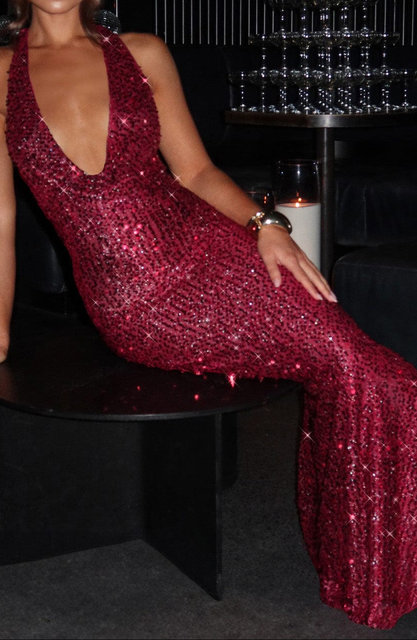 Elsa Maxi Dress  - Wine Lined