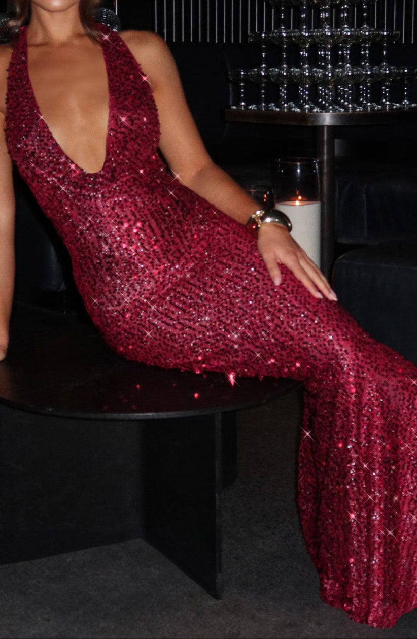 Carmen Maxi Dress - Wine Lined