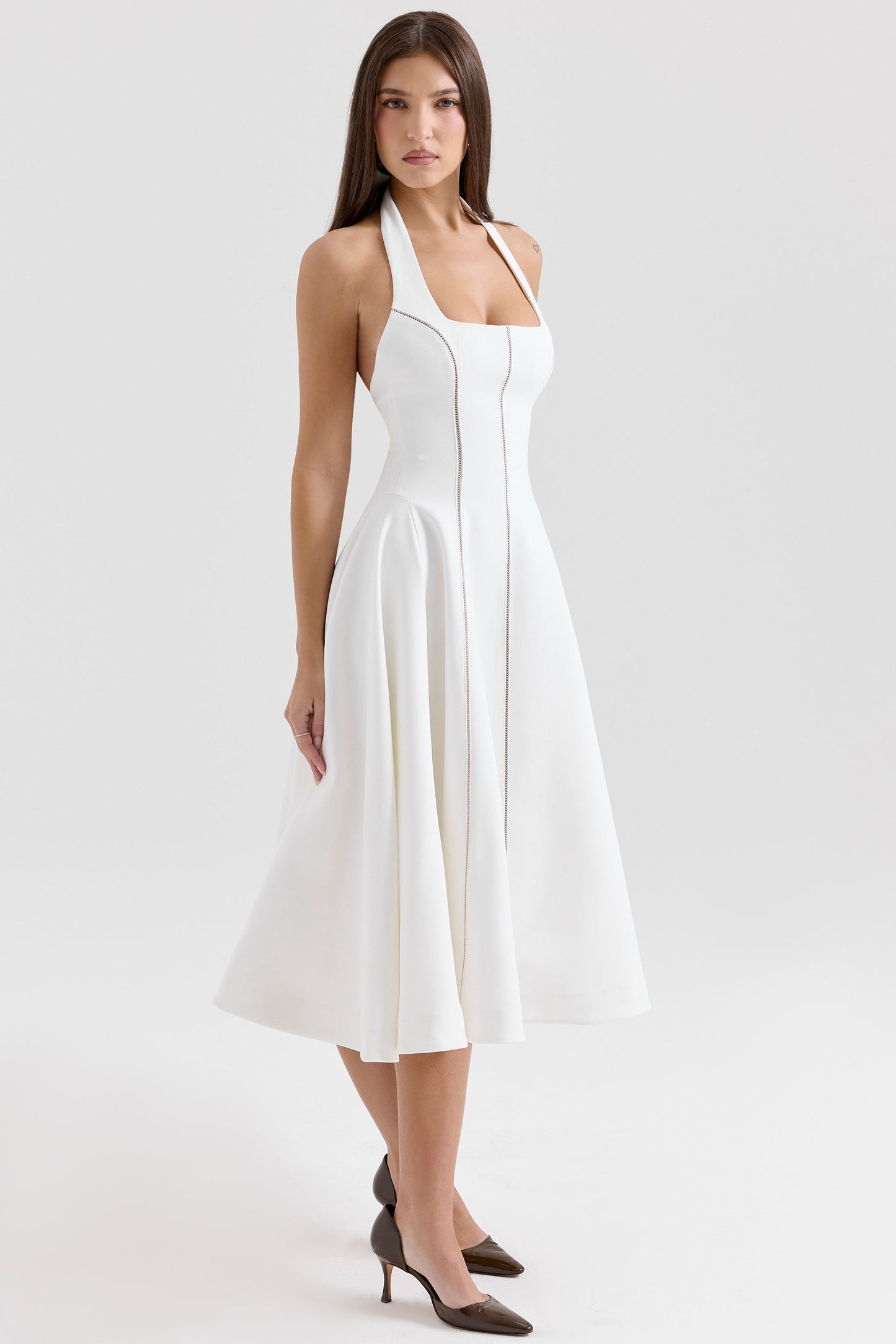 White – Ruched Slim-Fit Halter Dress
