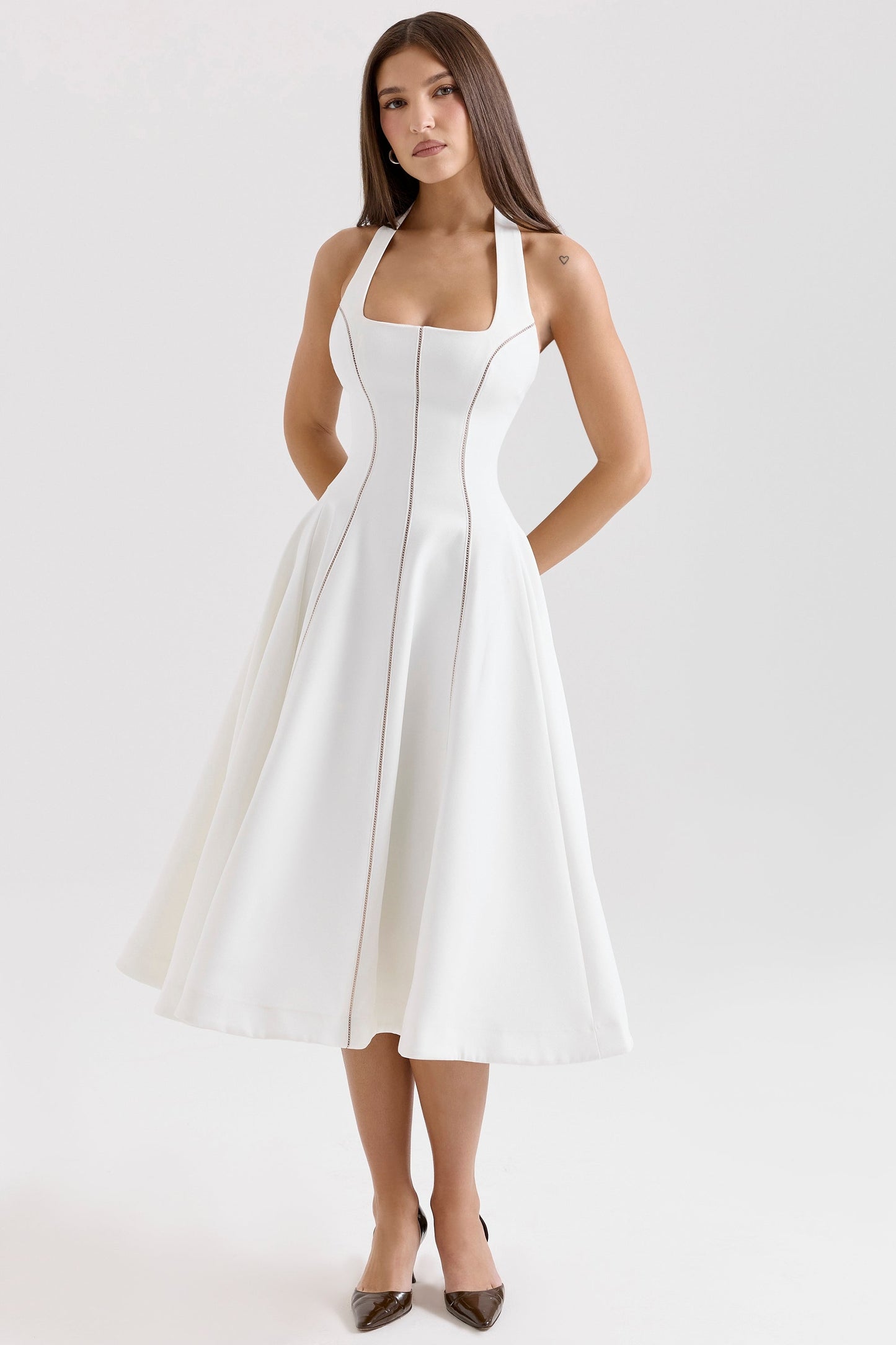 White – Ruched Slim-Fit Halter Dress