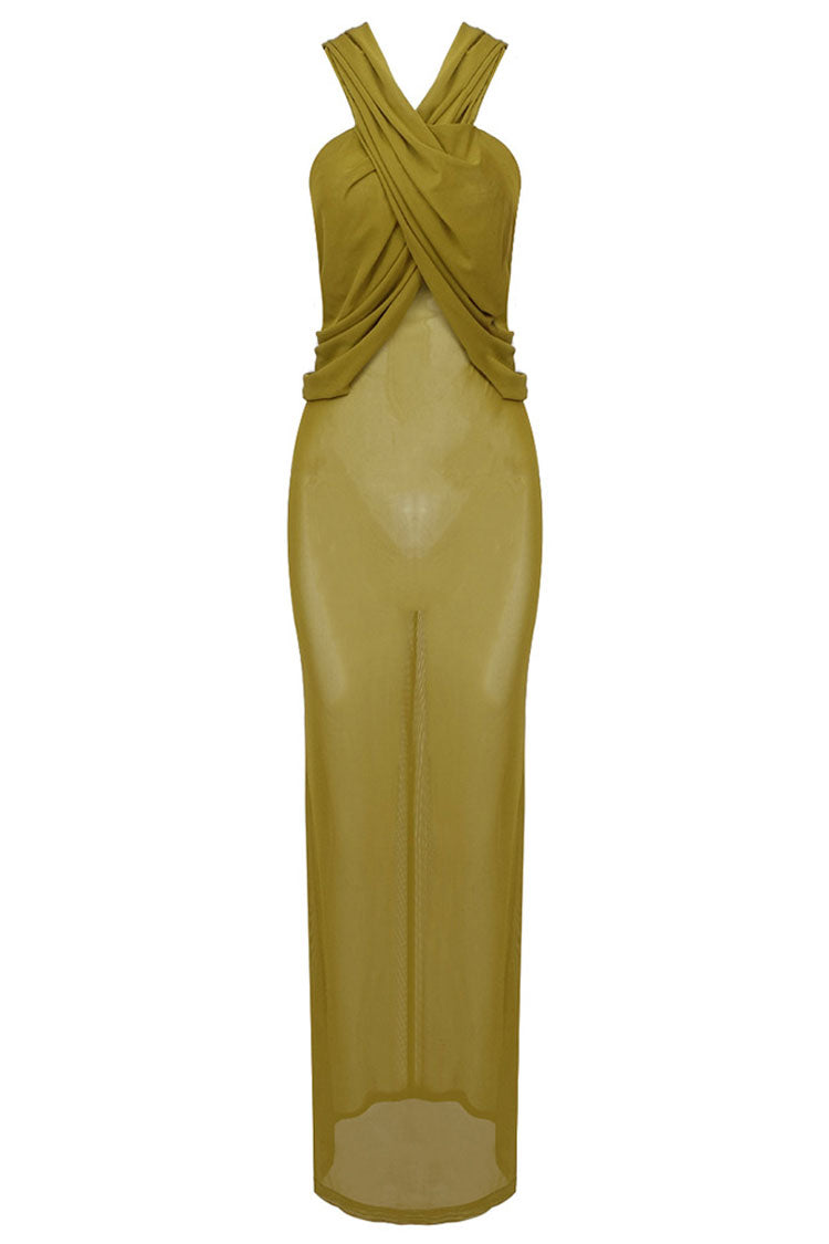 Hooded Wrap Drape Sleeveless Bodycon Maxi Dress