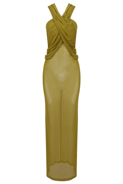 Hooded Wrap Drape Sleeveless Bodycon Maxi Dress