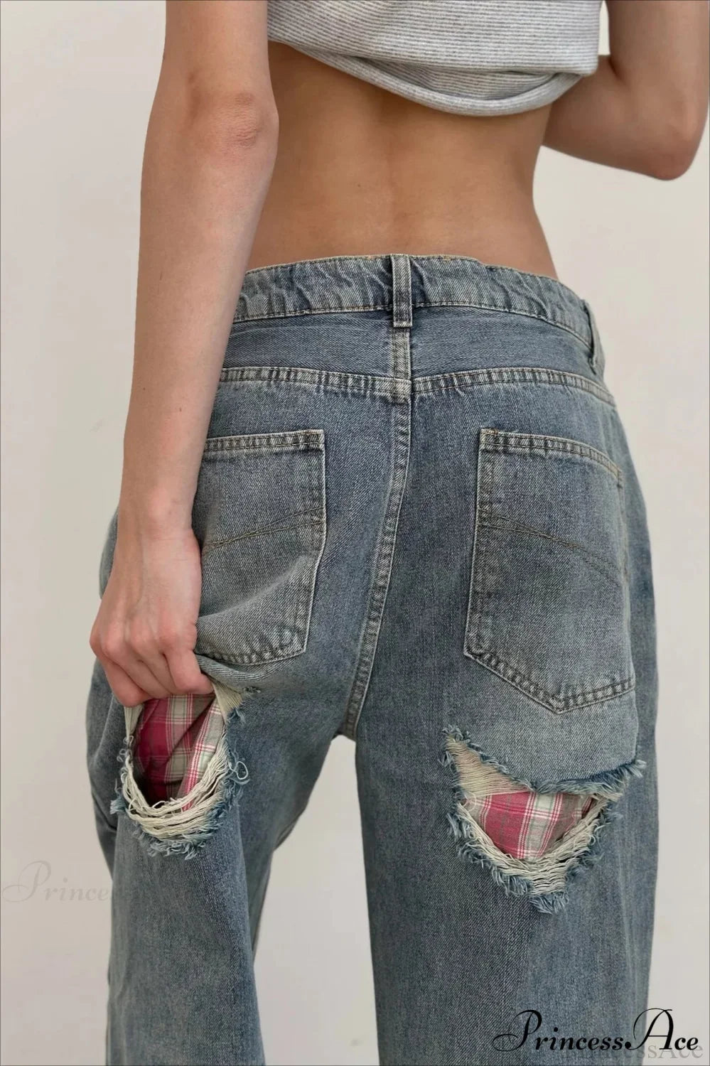 Low Rise Distressed Patchwork Jean