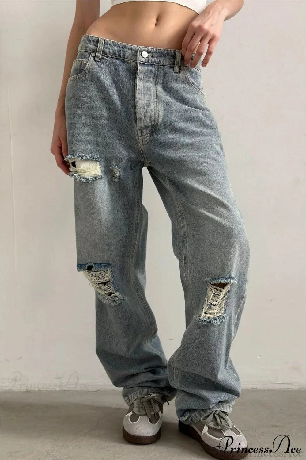 Low Rise Distressed Patchwork Jean