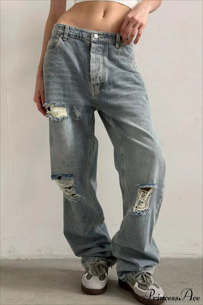 Low Rise Distressed Patchwork Jean
