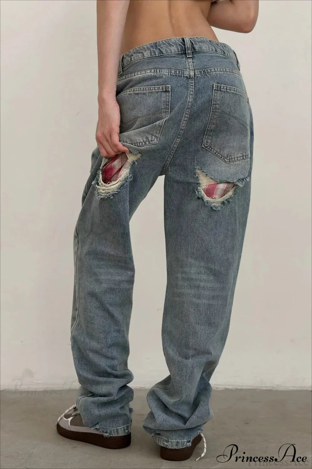 Low Rise Distressed Patchwork Jean