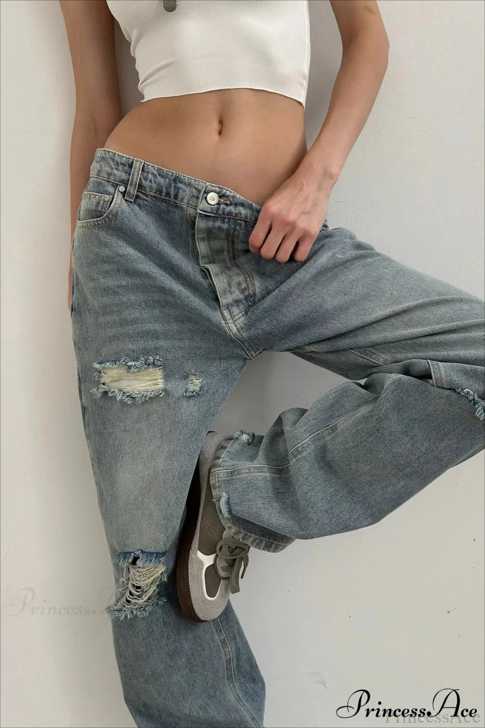 Low Rise Distressed Patchwork Jean