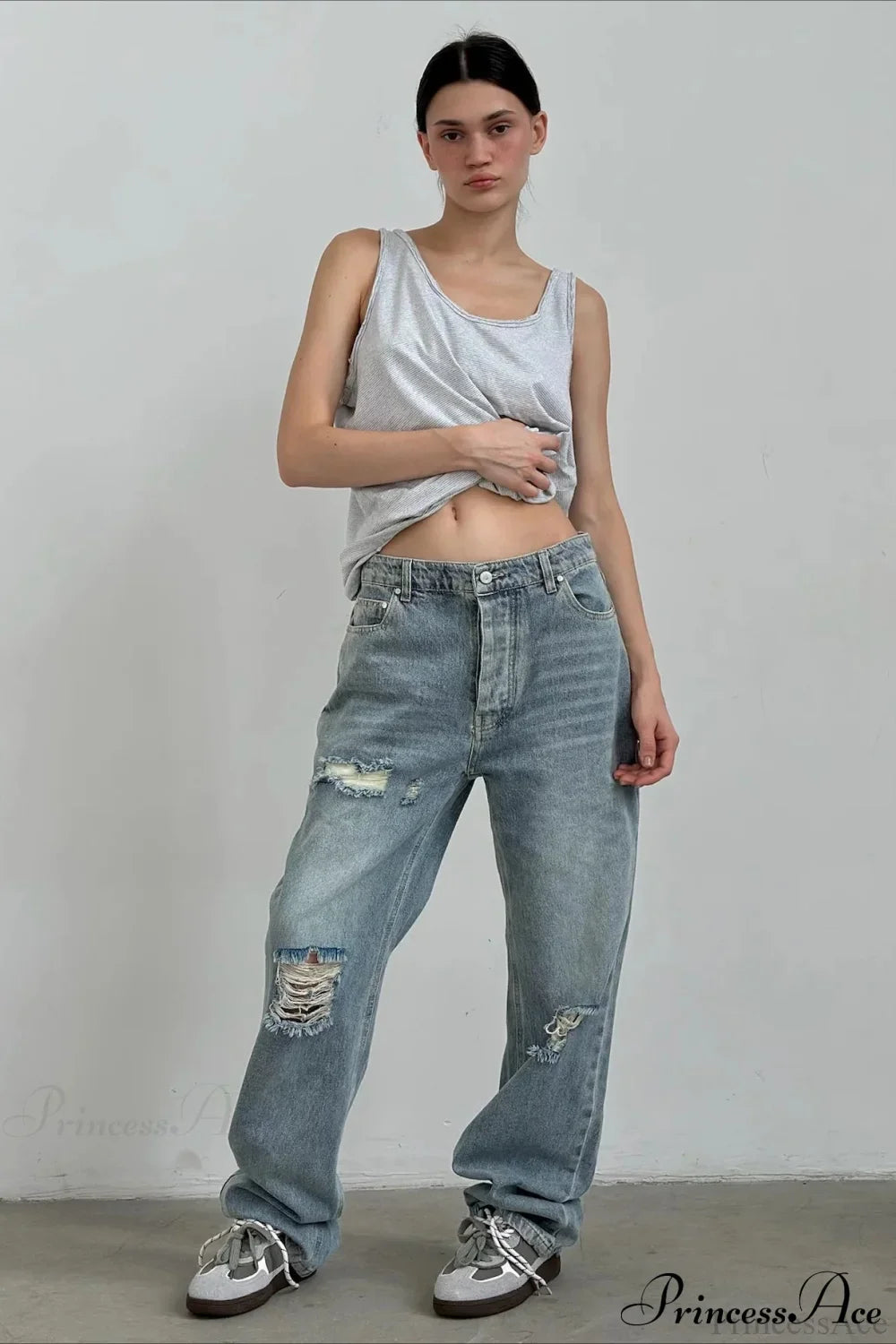 Low Rise Distressed Patchwork Jean